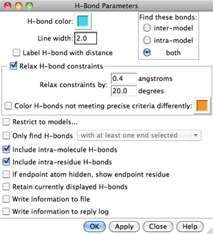 H-bond parameter panel